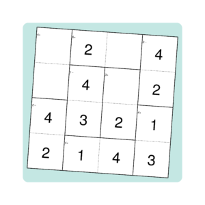 Partially solved Calcudoku puzzle grid from a Hapraker Press logic puzzle book